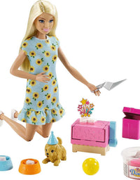 Barbie Doll (11.5-inch Blonde) and Puppy Party Playset with 2 Pet Puppies, Dough, Cake Mold and Accessories, Gift for 3 to 7 Year Olds

