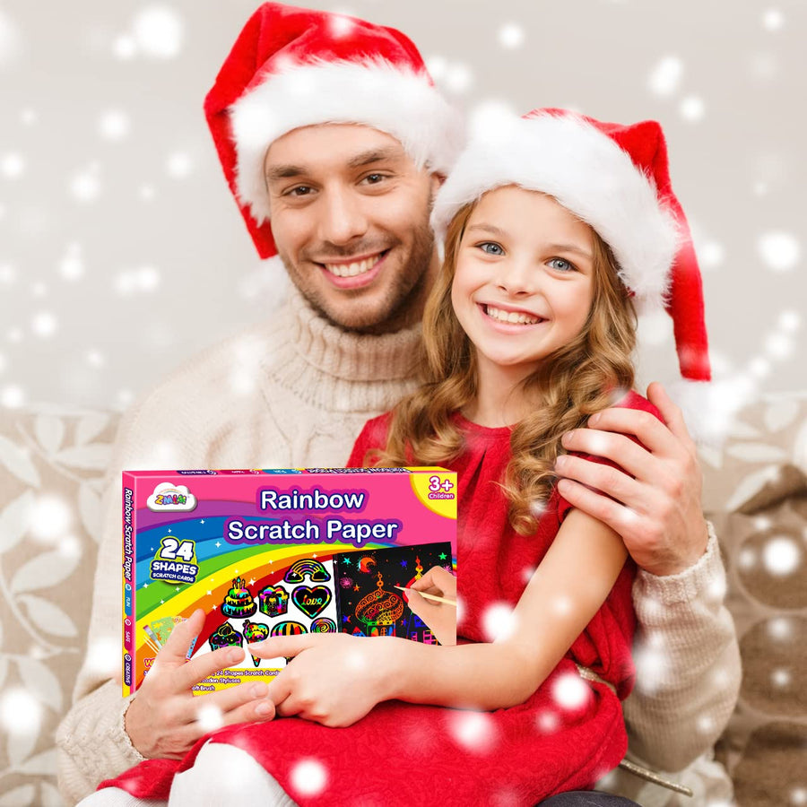 ZMLM Scratch Paper Art-Craft Christmas Girl: Rainbow Scratch Magic Drawing Set Paper Pad Board Supply Kit Girl Project Activity for 3-12 Age Kid Game Toy Holiday|Party |Birthday|Children's Day Gift