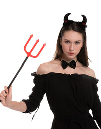 Spooktacular Creations 4 Pcs Halloween Devil Costume Set Demon Costume with Black Devil Horn Headband, Devil Pitchfork, Bow Tie, and Tail for Halloween Cosplay Party Accessories
