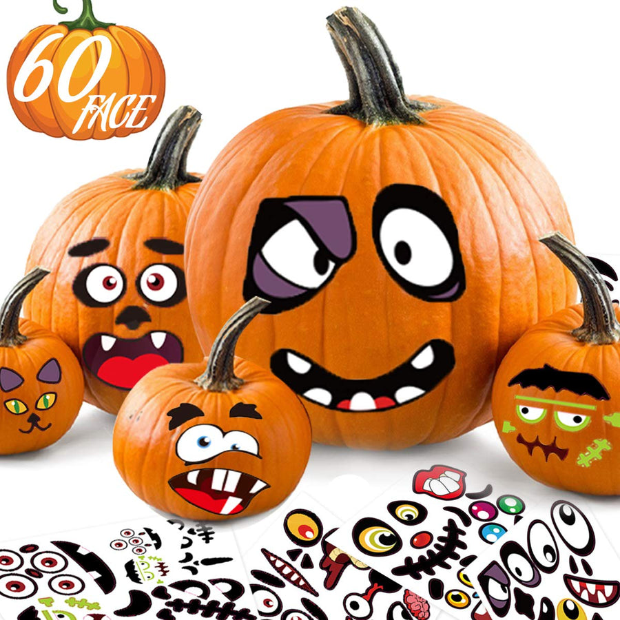 Pumpkin Decorating Halloween Stickers for Kids - Make 60 Funny Face and Classic Pumpkin Expressions Crafts, Holiday Decor Kit Party Best Gift for Kids - 12 Sheet
