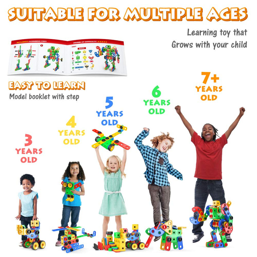 Jasonwell STEM Toys Building Blocks - 168 PCS Educational Construction Tiles Set Engineering Kit Creative Activities Games Learning Gift for Toddlers Kids Ages 3 4 5 6 7 8 9 10 Year Old Boys Girls