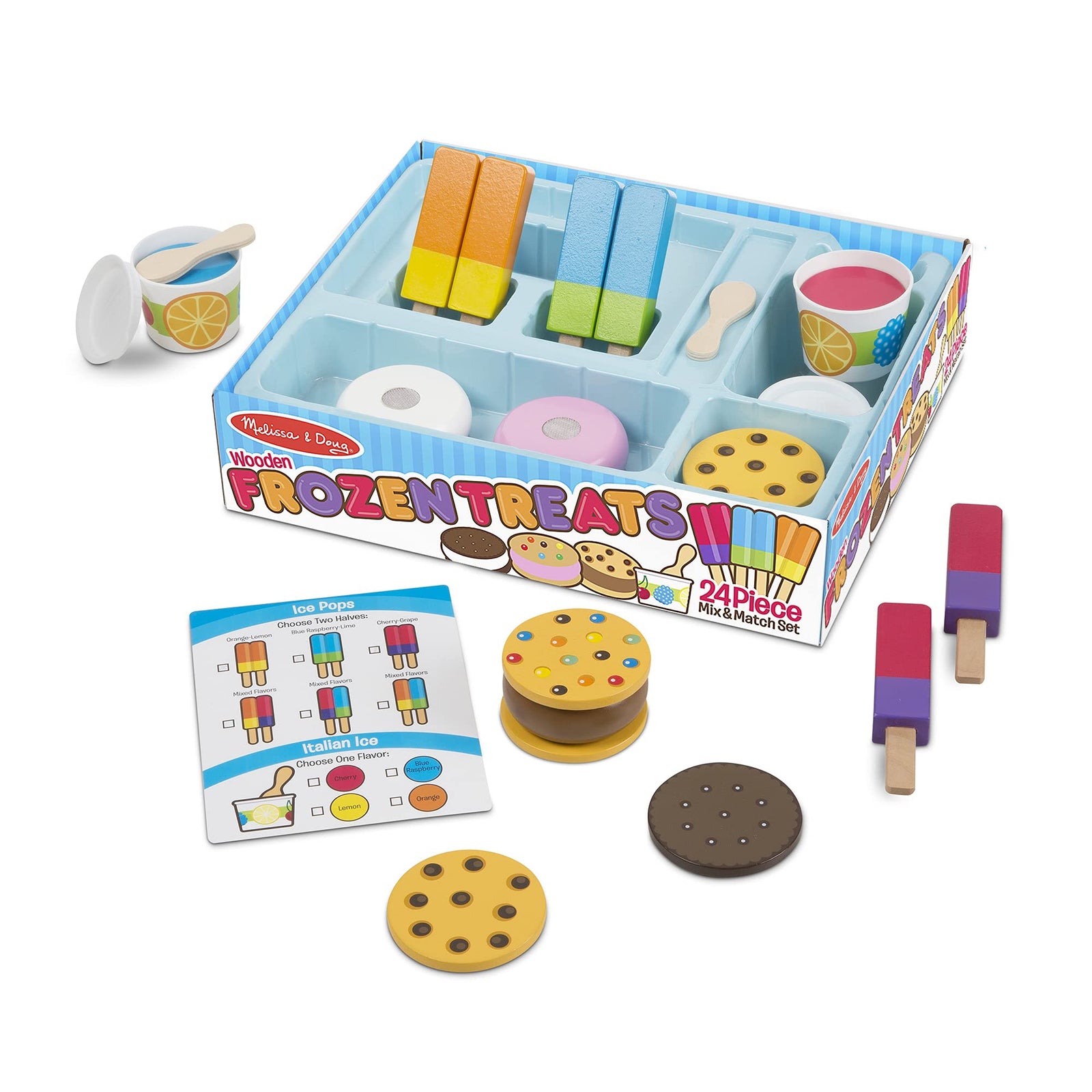 Melissa & Doug Wooden Frozen Treats Ice Cream Play Set (24 pcs) - Play Food and Accessories