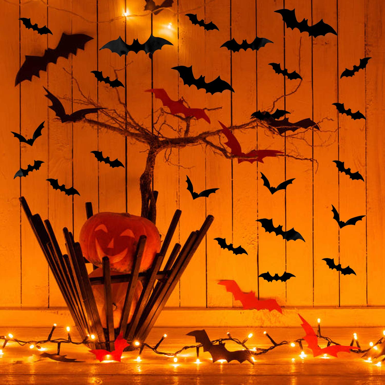 DIYASY Bats Wall Decor,120 Pcs 3D Bat Halloween Decoration Stickers for Home Decor 4 Size Waterproof Black Spooky Bats for Room Decor