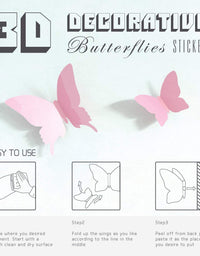 24pcs 3D Butterfly Removable Mural Stickers Wall Stickers Decal for Home and Room Decoration (Pink)
