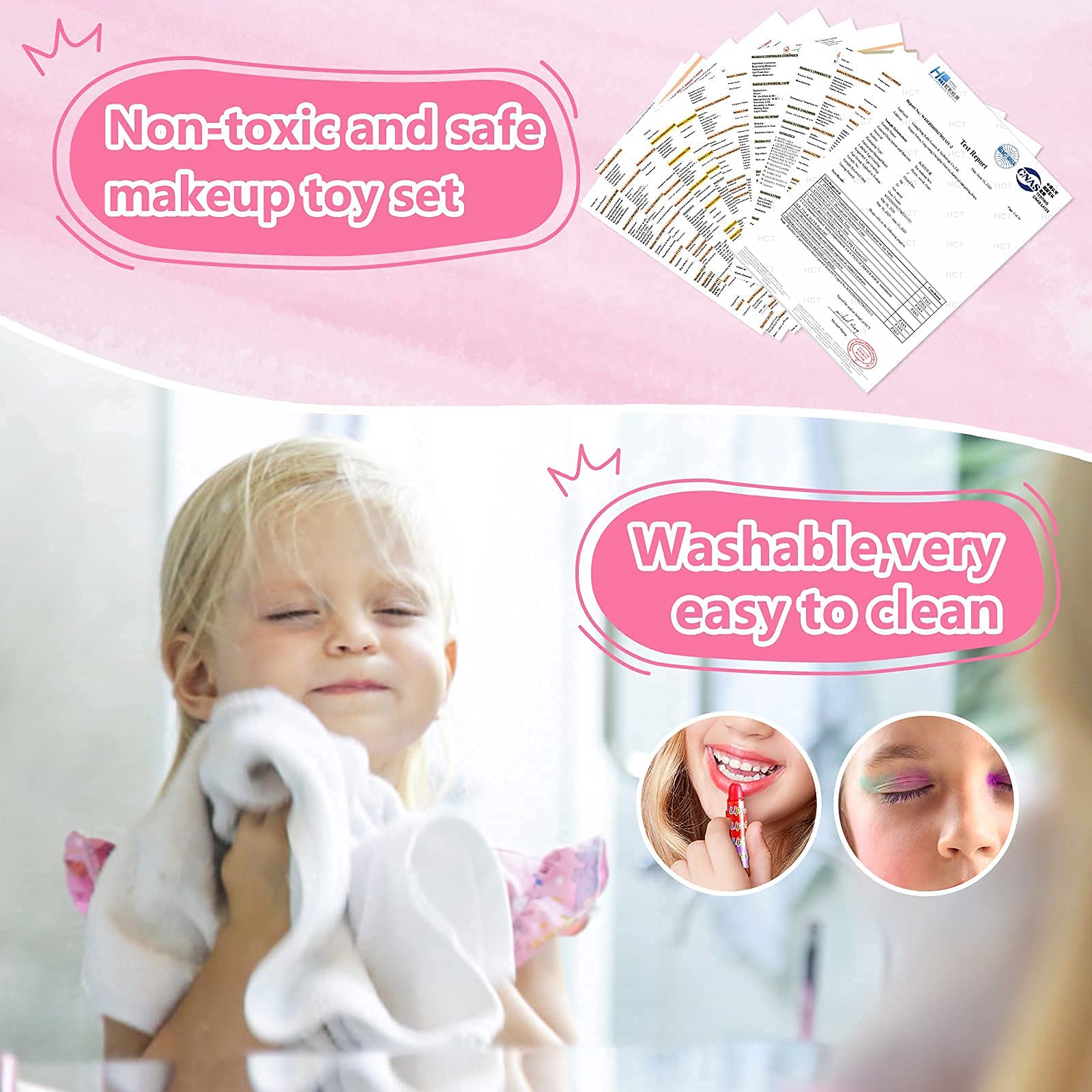 Vextronic Girl Makeup Toy Set 30 Pcs Washable Kids Makeup Kit for Girls, Pretend Play Makeup Kit for Kids, Non-Toxic, Real Cosmetic Toy Beauty Set for Kids Birthday Gift