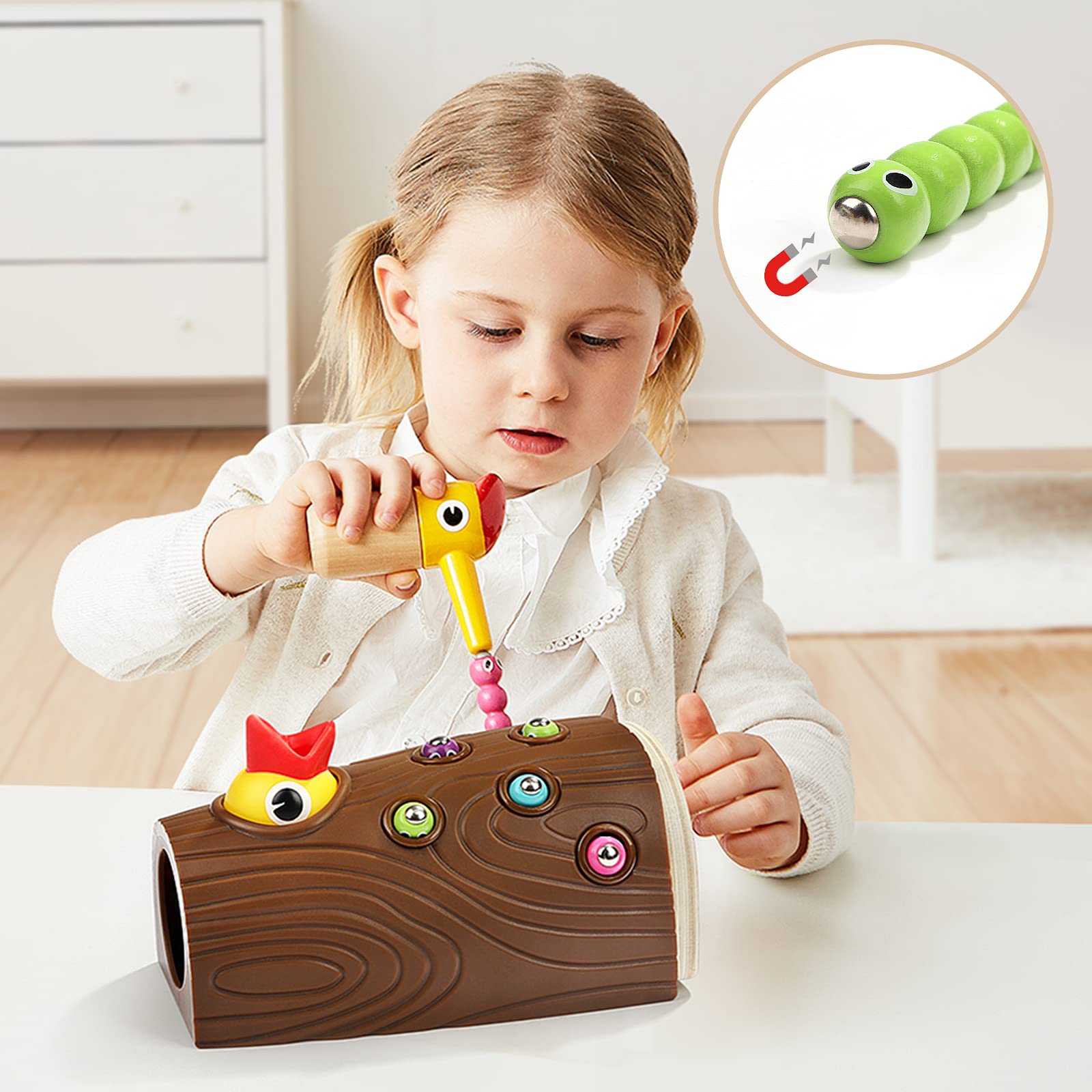 TOP BRIGHT Fine Motor Skills Toy for 2 3 Year Olds Girls and Boys Gifts - Montessori Toddlers Toy Magnetic Game, Sensory, Feeding, Preschool Learning Toys - Hungry Woodpecker Toy
