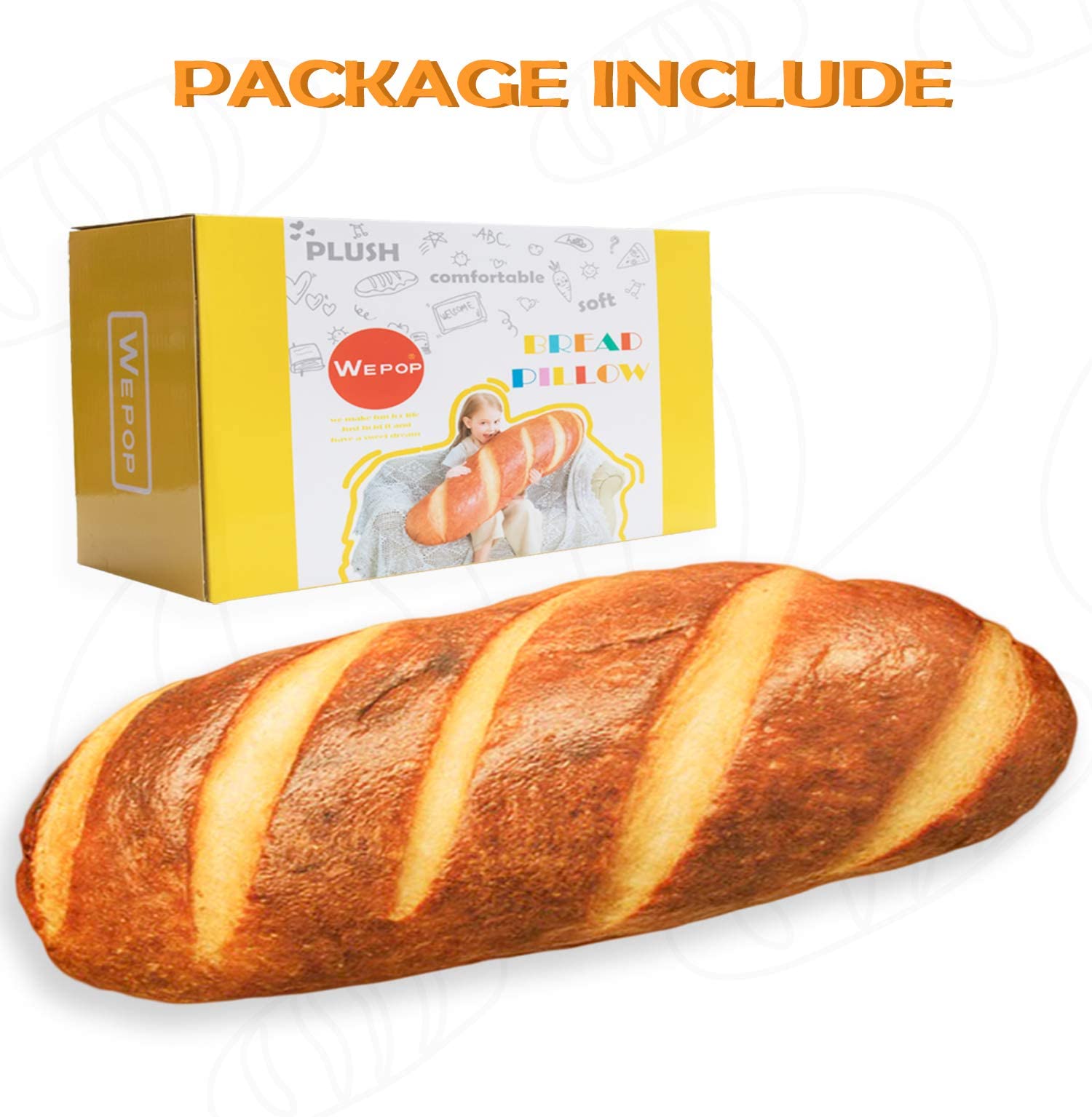 40 in 3D Simulation Bread Shape Pillow Soft Lumbar Baguette Back Cushion Funny Food Plush Stuffed Toy