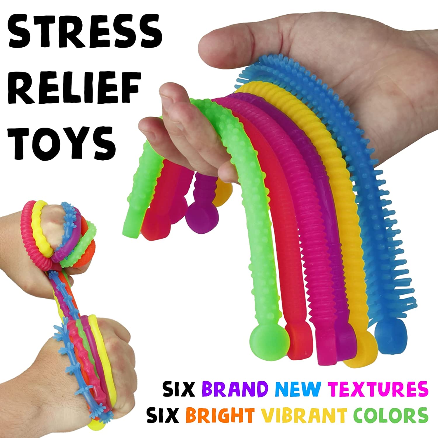 Fidget Toys and Sensory Toys by BUNMO - Textured Stretchy Strings and Super Sensory Fidget Toys. Fidget Toys for Adults and Kids. Ideal Stocking Stuffers & Stocking Stuffers for Teens - 6 Pack