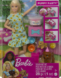 Barbie Doll (11.5-inch Blonde) and Puppy Party Playset with 2 Pet Puppies, Dough, Cake Mold and Accessories, Gift for 3 to 7 Year Olds
