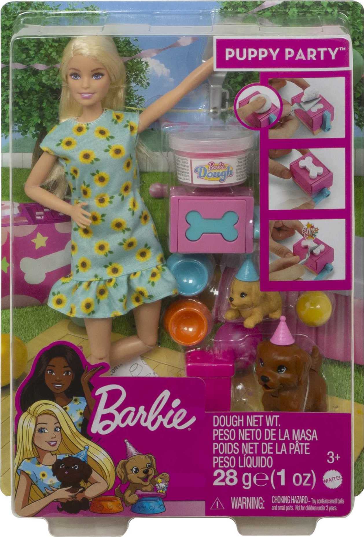 Barbie Doll (11.5-inch Blonde) and Puppy Party Playset with 2 Pet Puppies, Dough, Cake Mold and Accessories, Gift for 3 to 7 Year Olds