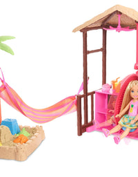 Barbie Chelsea Doll and Tiki Hut Playset with 6-inch Blonde Doll, Hut with Swing, Hammock, Moldable Sand, 4 Molds and 4 Storytelling Pieces, Gift for 3 to 7 Year Olds [Amazon Exclusive]
