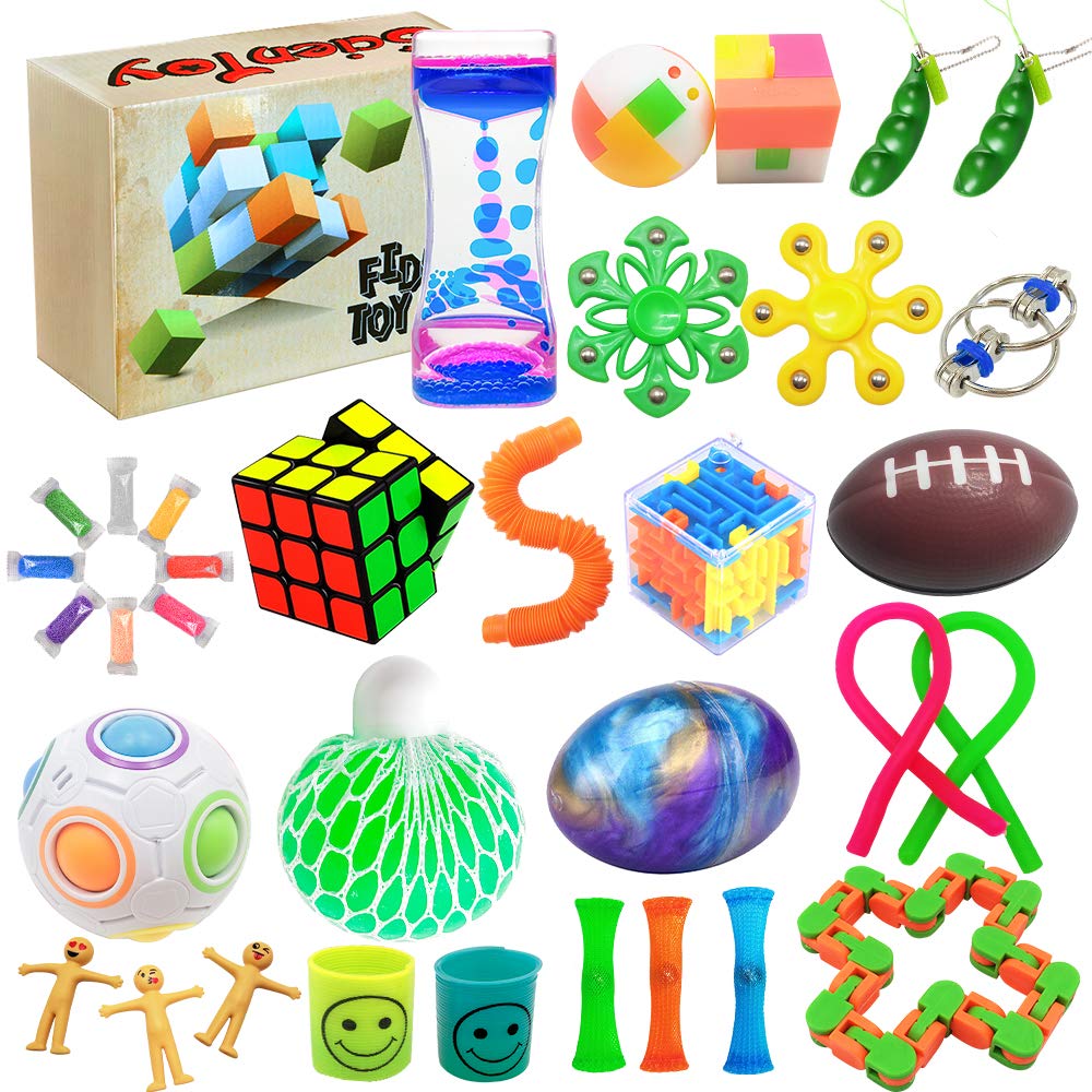 Scientoy Fidget Toy Set, 35 Pcs Sensory Toy for ADD, OCD, Autistic Children, Adults, Anxiety Autism to Stress Relief and Anti Anxiety with Motion Timer, Perfect for Classroom Reward with Gift Box