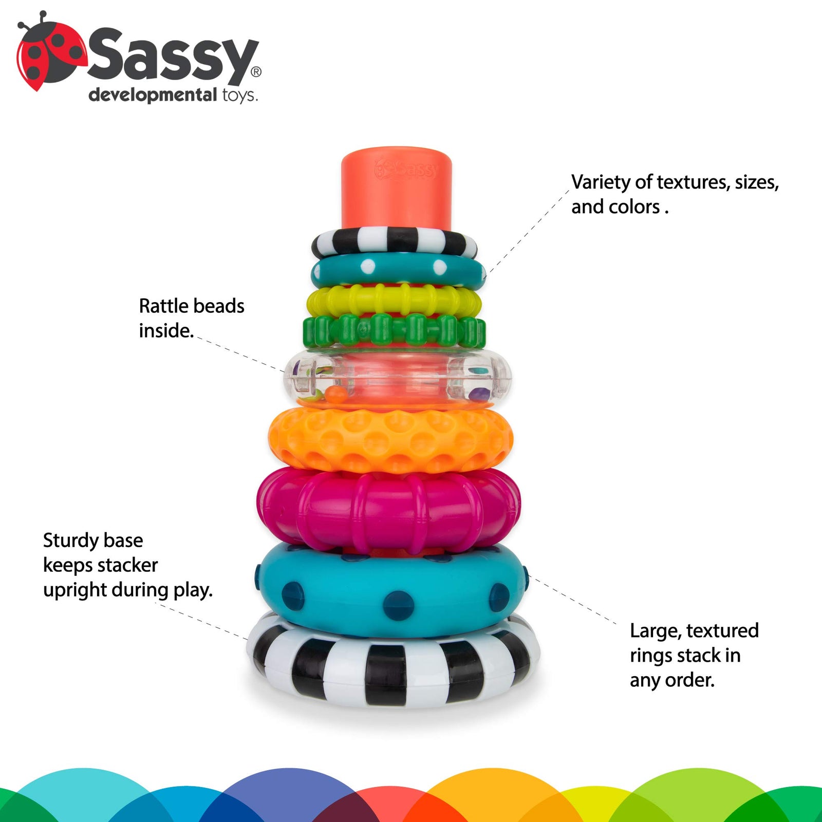 Stacks of Circles Stacking Ring STEM Learning Toy, 9 Piece Set, Age 6+ Months
