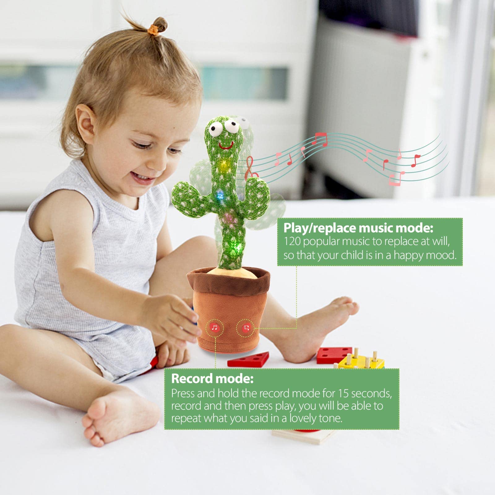 Dancing Cactus,Cactus Toy,Cactus Toys for Kids That Repeats Your Words,Dancing Cactus Plush for Babies Talking & Repeating Home Decoration Children's Early Education