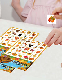 MISS FANTASY Thanksgiving Bingo Game for Kids Turkey Bingo Fall Bingo Game Cards for 24 Players Thanksgiving Party School Classroom Family Activities Thanksgivings Party Favors
