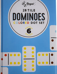 Regal Games - Double 6 Dominoes Set with Colored Dots, 28 Tiles and Collector's Tin
