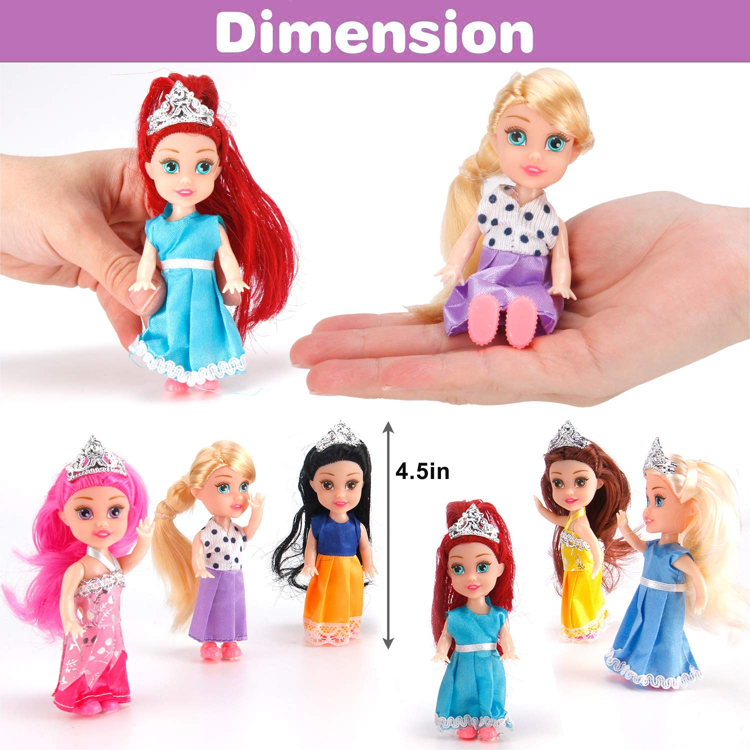 Liberty Imports 6 PCs Miniature Pocket Princess Dolls with Dresses Girls Play Set Collection (4.5-Inches)
