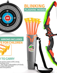 TMEI Bow and Arrow Set for Kids - Archery Toy Set - LED Light Up with 10 Suction Cup Arrows, Target & Quiver, Indoor and Outdoor Toys for Children Boys Girls
