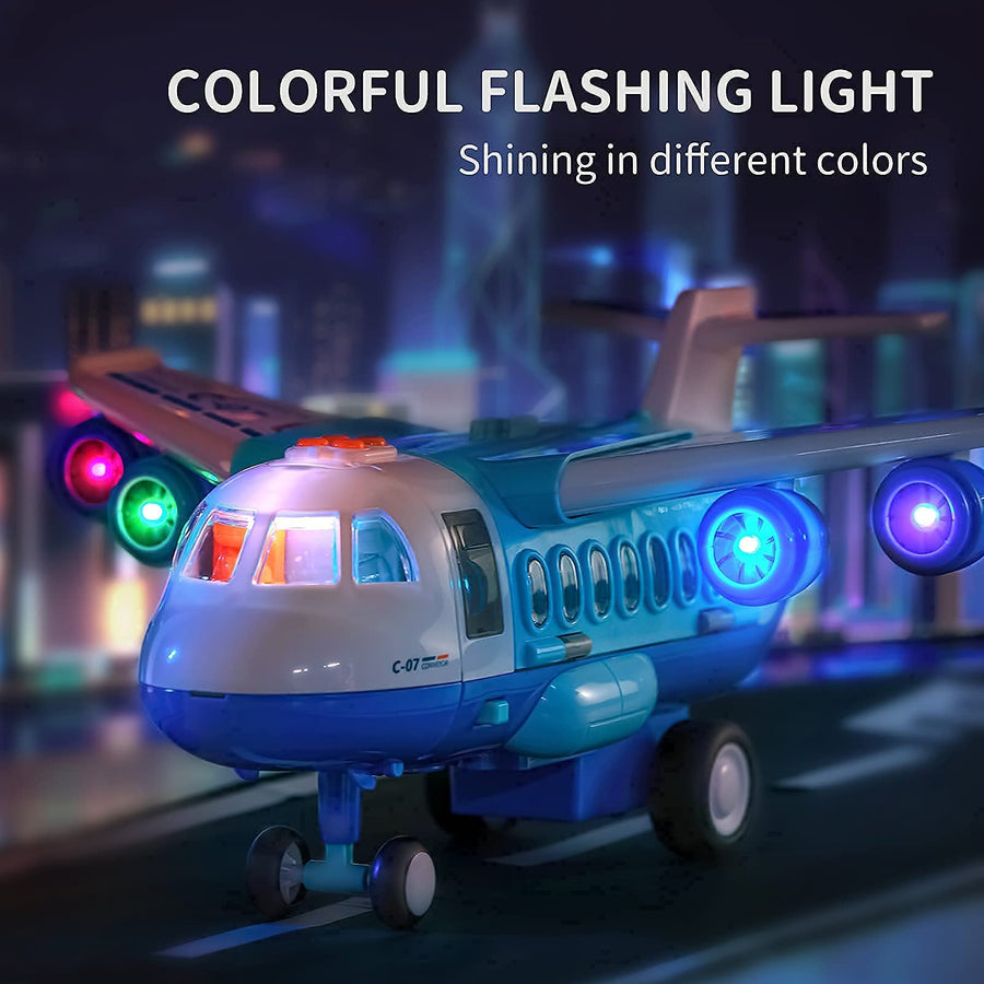 TEMI Mist Spay Storage Transport Plane Cargo with 6 Free Wheel Diecast Construction Vehicles and Playmat, Kids Toy Jet Aircraft with Lights & Sounds for 3 4 5 6 Years Old Boys and Girls