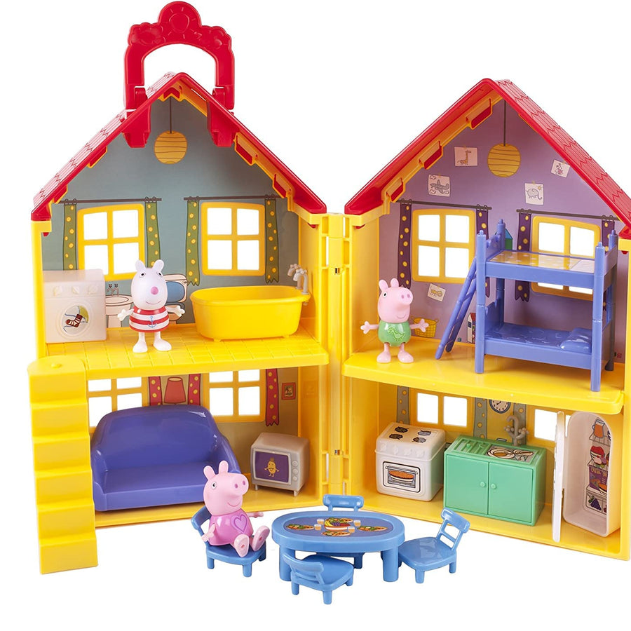 Peppa Pig's House Playset, 17 Pieces - Includes Foldable House Case, Character Figures & Room Accessories - Toy Gift for Kids - Ages 2+