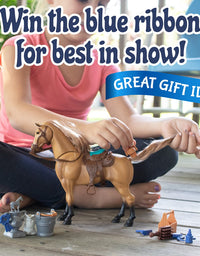 Sunny Days Entertainment Quarter Horse with Moveable Head, Realistic Sound and 14 Grooming Accessories - Blue Ribbon Champions Deluxe Toy Horses
