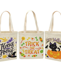 JOYIN 3 Pcs Large Halloween Canvas Tote Bags, Reusable Grocery Shopping Bag for Trick-or-Treating, Halloween Party Favors, Halloween Snacks, Event Party Favor Supplies, Halloween Trick or Treat Bags
