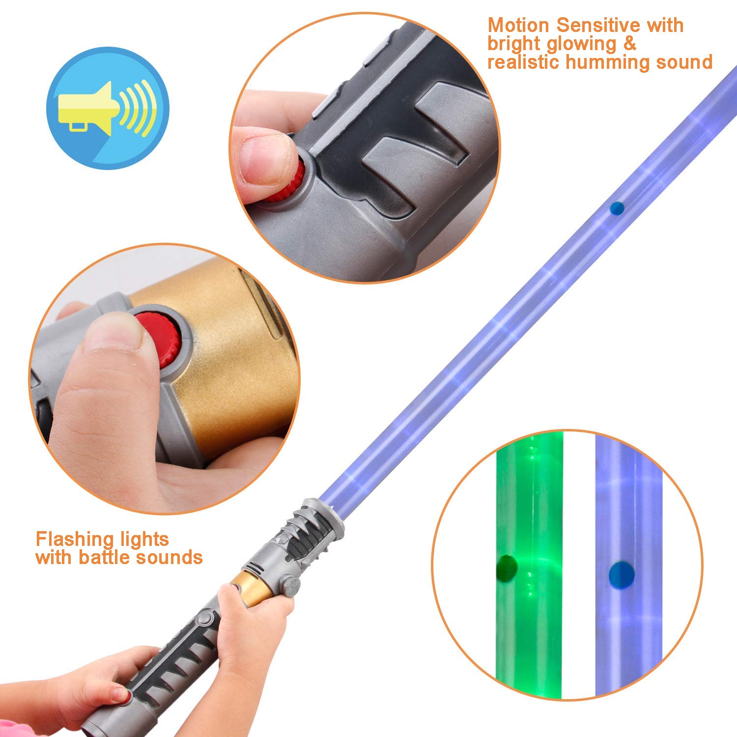 2-in-1 LED Light Up Swords Set FX Double Bladed Dual Sabers with Motion Sensitive Sound Effects (2 Pack)