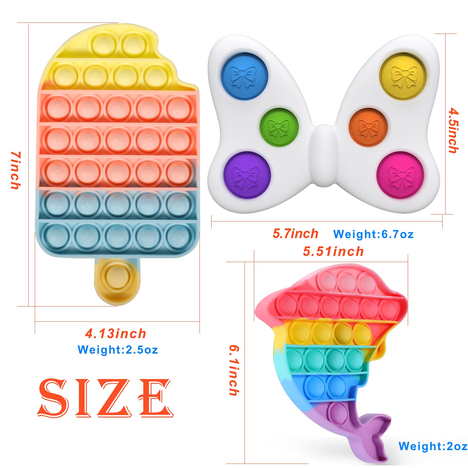 AYGXU Fidget Toys , Fidget Popit Pack，Pop Bubble Sensory Fidget Toy, Simple dimple Toy ,Squeeze Sensory Toy, Silicone Stress Reliever Toy, Autism Special Needs Stress Reliever.