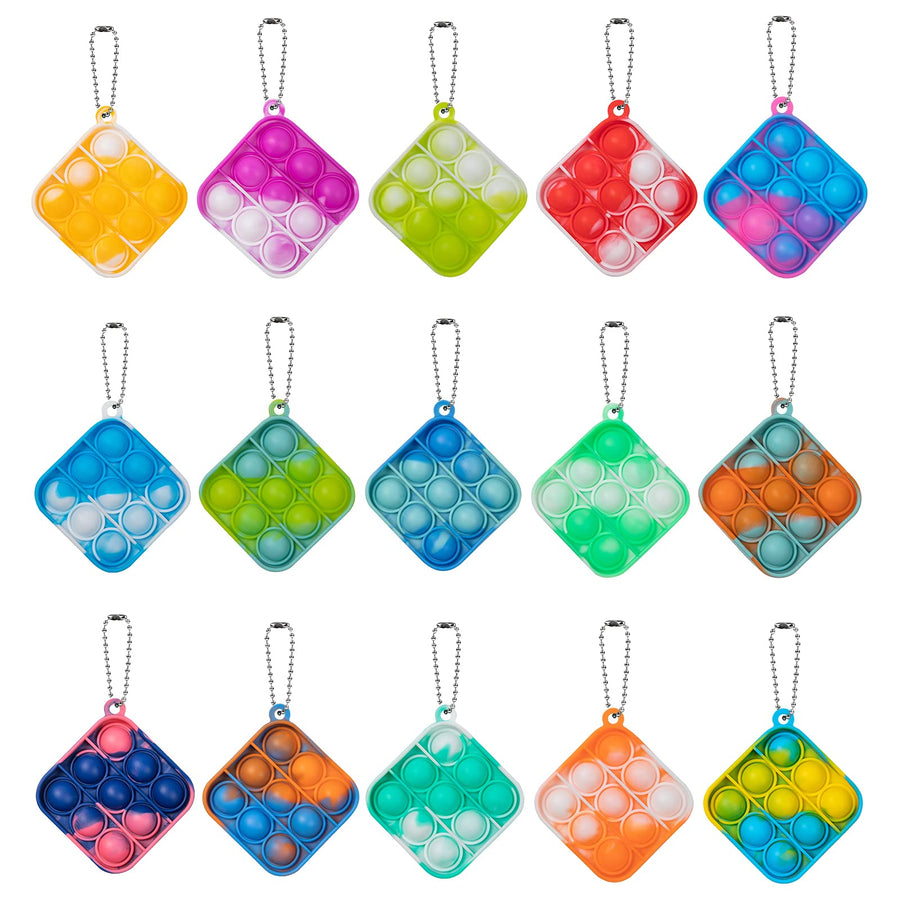 BINGLALA 15 Pcs Simple Fidget Toy Pop Fidget Toy Mini Stress Relief Hand Toys Keychain Toy Push Pop Bubble Wrap Pop Anxiety Stress Reliever Office Desk Toy for Kids Adults