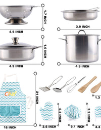 35 Pcs Kitchen Pretend Play Accessories Toys,Cooking Set with Stainless Steel Cookware Pots and Pans Set,Cooking Utensils,Apron,Chef Hat,and Cutting Play Food for Kids,Educational Learning Tool
