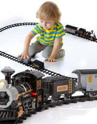 Lucky Doug Electric Train Set for Kids, Battery-Powered Christmas Train Set with Sounds Include 4 Cars and 10 Tracks, Classic Toy Train Set Gifts for 3 4 5 6 Years Old Boys Girls
