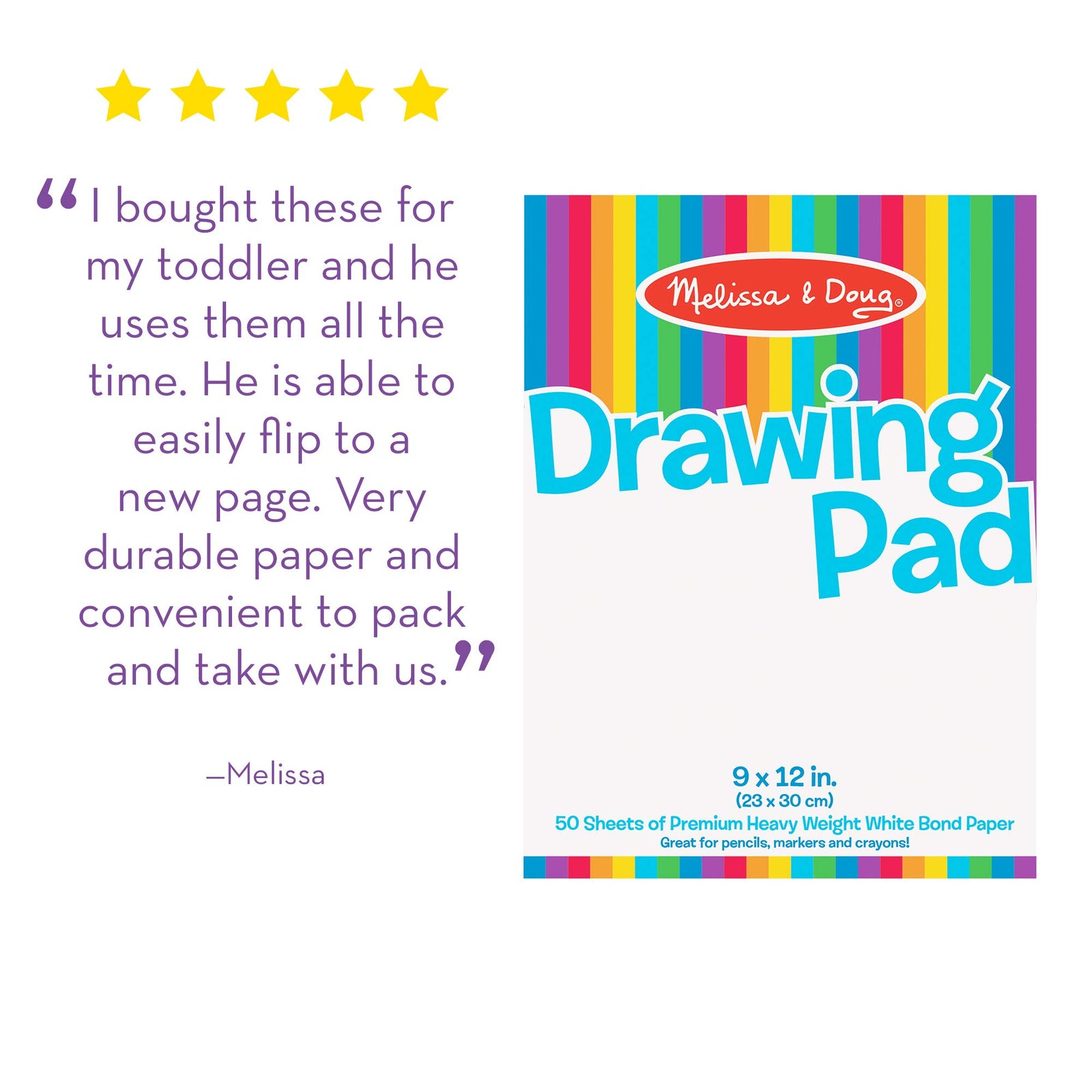 Melissa & Doug Drawing Paper Pad (9 x 12 inches) - 50 Sheets, 3-Pack