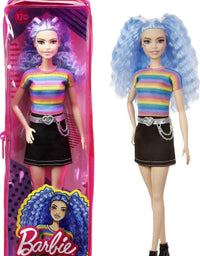 Barbie Fashionistas Doll # 170, Rainbow Striped Top & Black Skirt, Toy for Kids 3 to 8 Years Old
