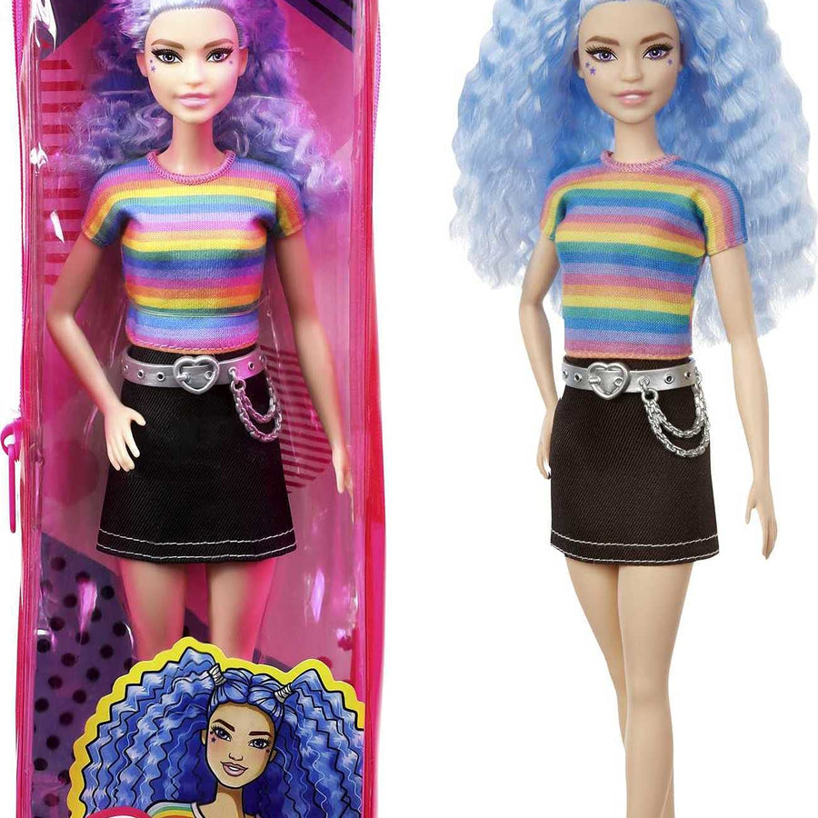 Barbie Fashionistas Doll # 170, Rainbow Striped Top & Black Skirt, Toy for Kids 3 to 8 Years Old