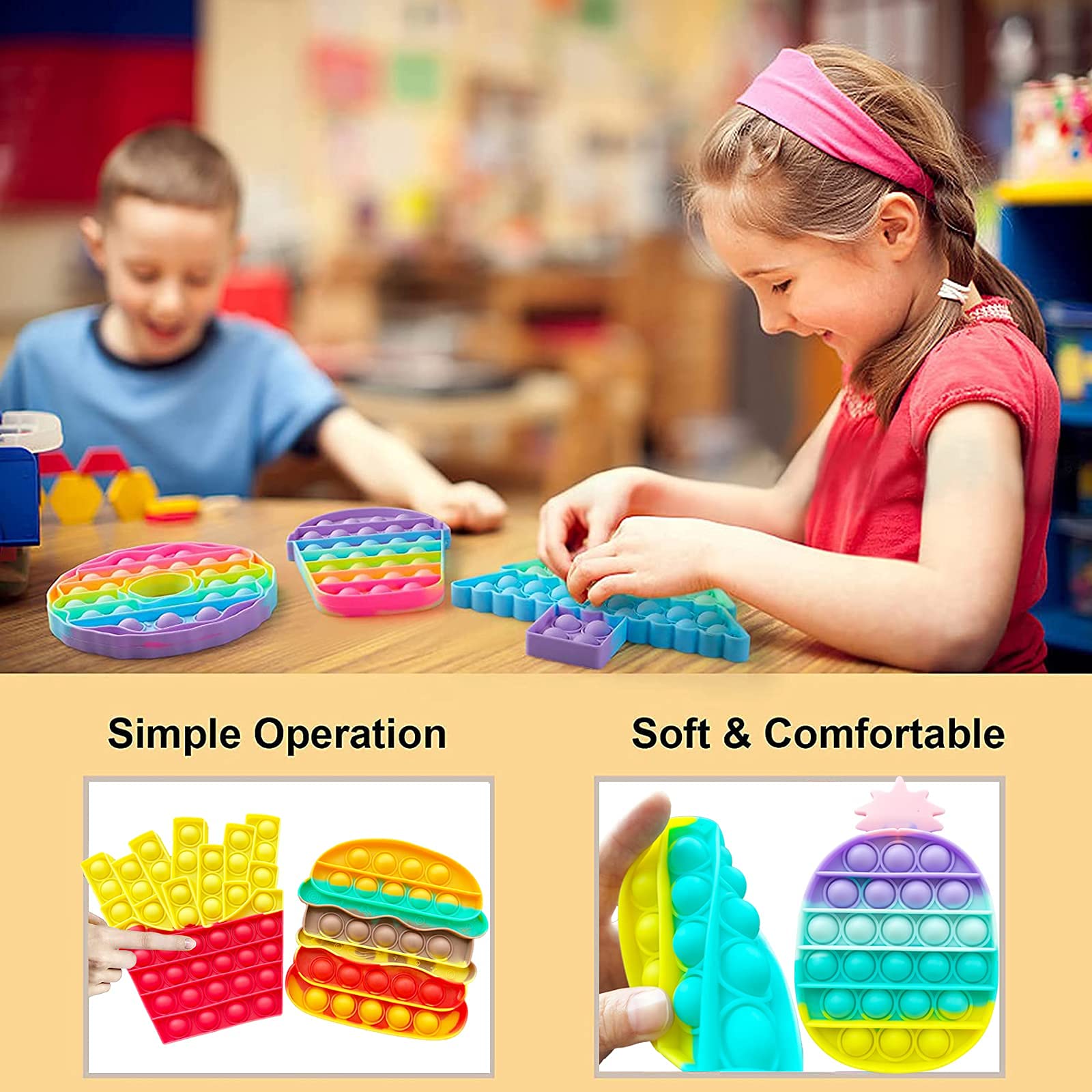 9 Pack Colorful Pop Fidget Toy, Push Bubble Popper Sensory Toy, Autism Special Needs Stress Reliever Silicone Stress Reliever Toy ，Help Restore Emotions Gift for Adult Kids (Rainbow&Pink)