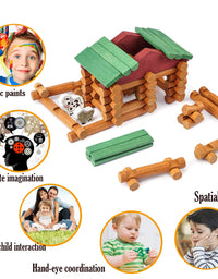 Wondertoys 170 Pieces Wood Logs Set Ages 3+, Classic Building Log Toys for Boy, Creative Construction Engineering Educational Gifts
