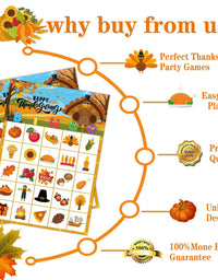 MISS FANTASY Thanksgiving Bingo Game for Kids Turkey Bingo Fall Bingo Game Cards for 24 Players Thanksgiving Party School Classroom Family Activities Thanksgivings Party Favors
