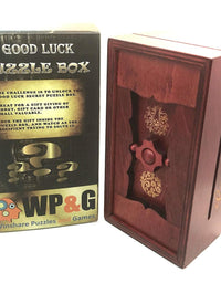 Good Luck Puzzle Box Secret - Money and Gift Card Holder in a Wooden Magic Trick Lock with Hidden Compartment Piggy Bank Brain Teaser Game
