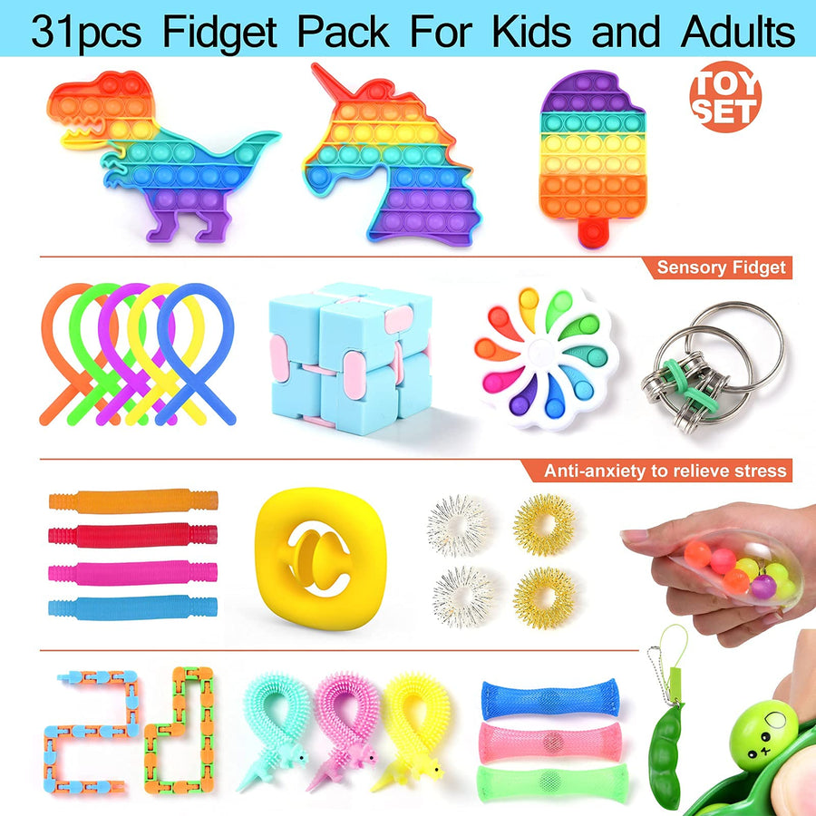 Yuhao 31PCS Fidget Toys Pack Push Bubble Fidget Toy Set for Kids Sensory Stress Relief and Anti-Anxiety Toy Bundles for Adult
