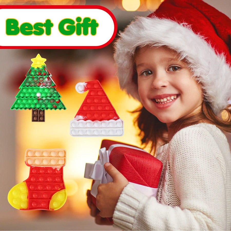 Hasoar 3 Pack Christmas Fidget Toys Set, Sensory Fidget Packs Christmas Tree, Hat and Stocking Silicone Stress Reliever Toy, Xmas Party Game Decor Gifts Sensory Toy for Kids
