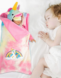 XFEYUE 18 inch Doll Clothes and Doll Sleeping Bag Set - Rainbow Unicorn Doll Costume with Unicorn Style Sleeping Bag, Pillow, Eye Mask Slumber Party Accessories Fits American 18 Inch Girl Doll
