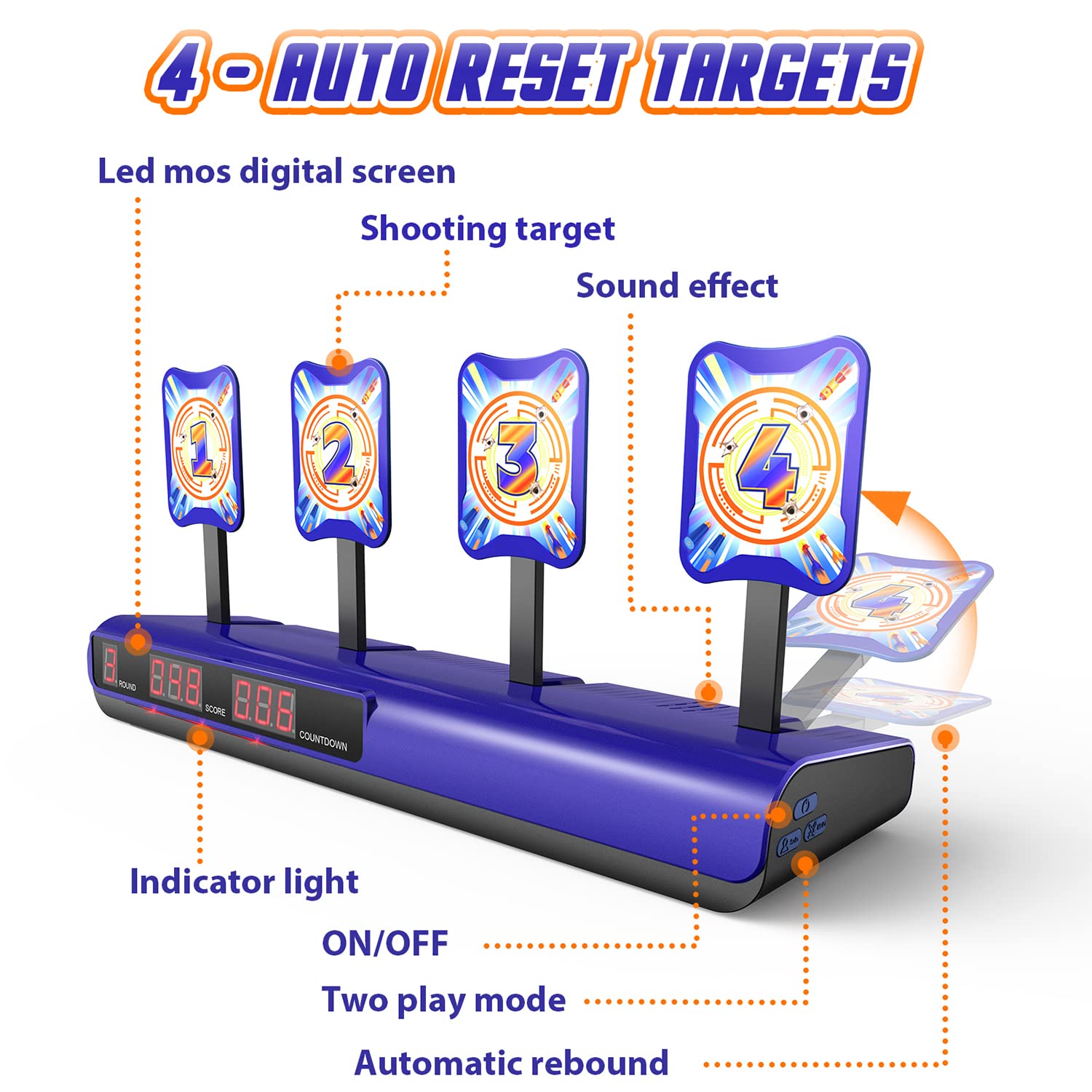 Electronic Shooting Target with 2 Foam Blaster Toy, Scoring Auto Reset Digital Targets for Nerf Blaster Toys with 24 Refill Darts & 2 Dart Bands, Ideal Gift Toy for Kids-Boys & Girls