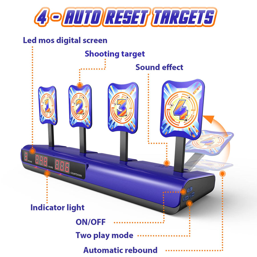 Electronic Shooting Target with 2 Foam Blaster Toy, Scoring Auto Reset Digital Targets for Nerf Blaster Toys with 24 Refill Darts & 2 Dart Bands, Ideal Gift Toy for Kids-Boys & Girls