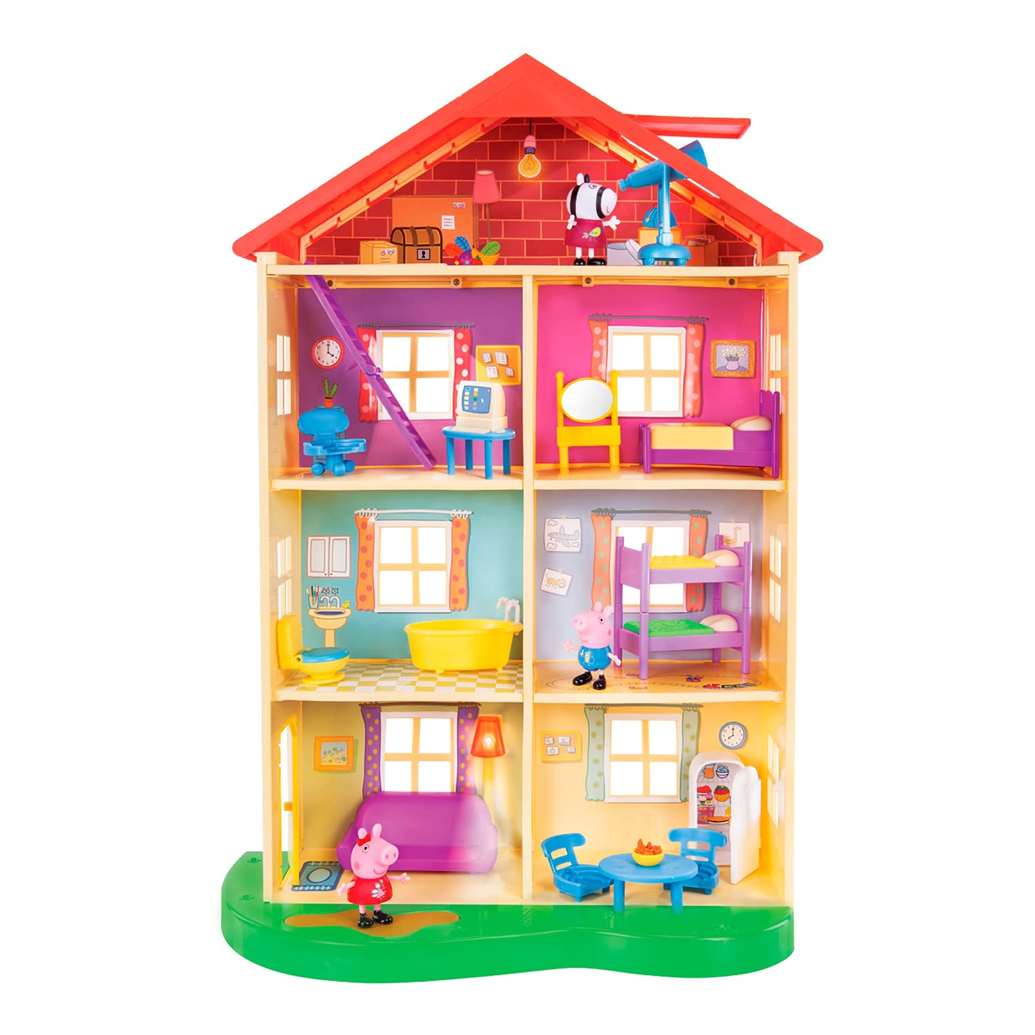 Peppa Pig 22-Inch Family Home Interactive Feature Playset with Peppa Pig, George, Zoe Zebra, 13 Accessories, 7 Rooms, Lights, Sounds, and Phrases