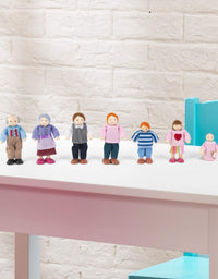 KidKraft 5" Wooden Poseable Doll Family of 7 - Caucasian, Gift for Ages 3+
