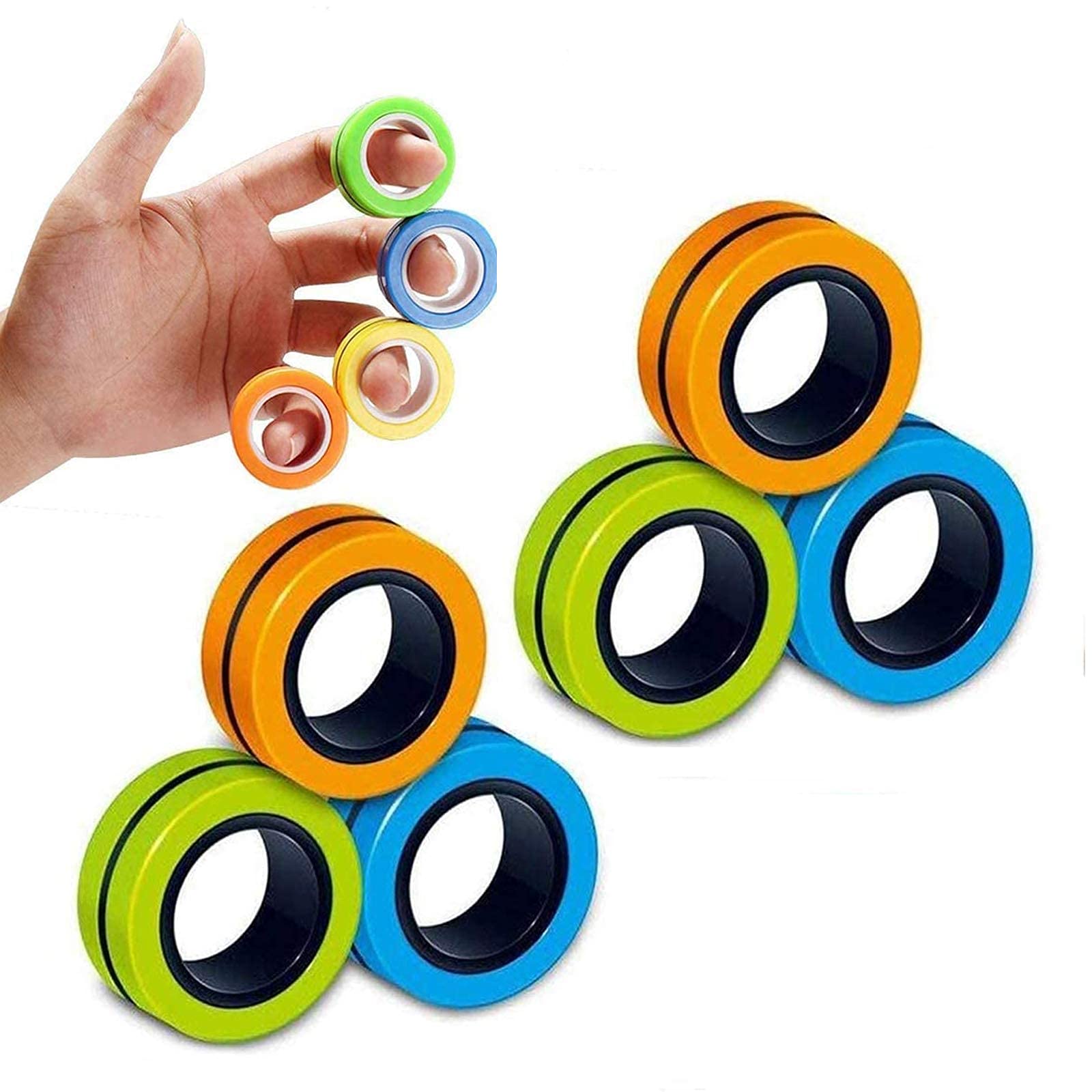 6PCS Magnetic Rings, Fidget Rings,Roller Rings,Adult Finger Fidget Toys, ADHD Anxiety Relief Decompression Magical Ring Fidget Toy,Funny Gifts kids Magnetic Spinner Ring for Boys Girls(Random Color)