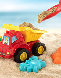 TEMI Beach Sand Toys for 3 4 5 6 7 Year Old Boys w/ Water Wheel, Dump Truck, Bucket, Shovels, Rakes, Watering Can, Molds, Outdoor Tool Kit for Kids, Toddlers, Boys and Girls

