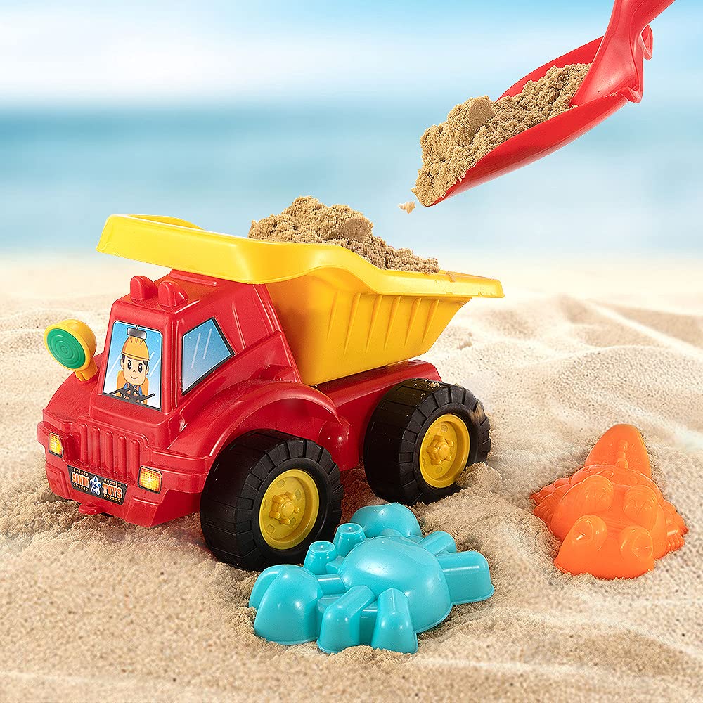 TEMI Beach Sand Toys for 3 4 5 6 7 Year Old Boys w/ Water Wheel, Dump Truck, Bucket, Shovels, Rakes, Watering Can, Molds, Outdoor Tool Kit for Kids, Toddlers, Boys and Girls
