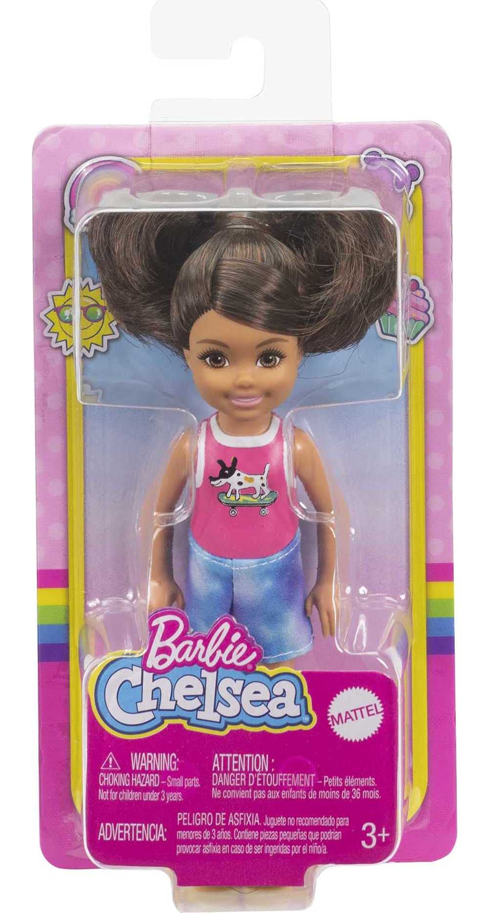 Barbie Chelsea Doll (6-inch Brunette) Wearing Sparkly Skirt, Molded Unicorn Top & Green Shoes, Gift for 3 to 7 Year Olds