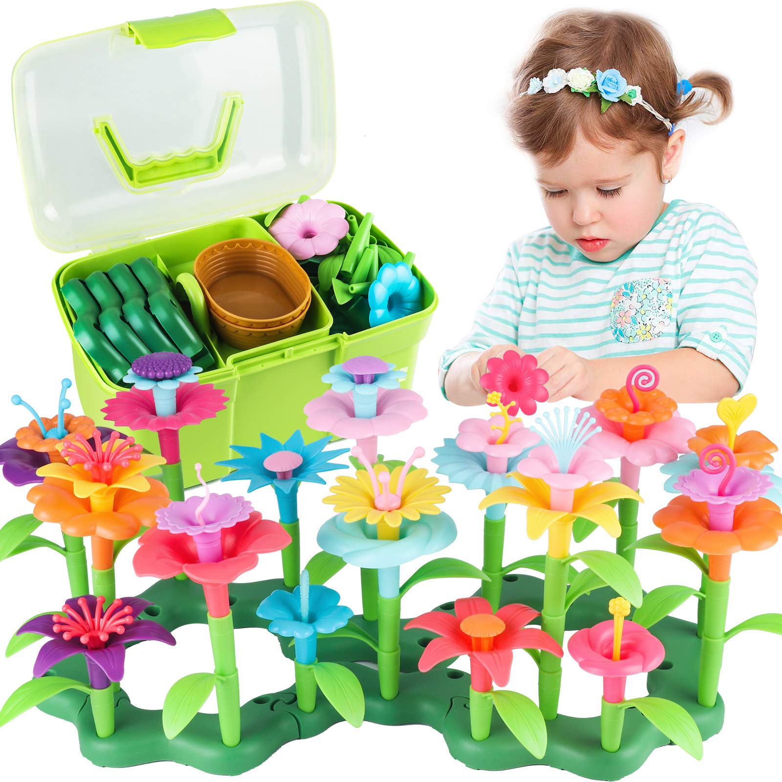 Girls Toys Age 3-6 Year Old Toddler Toys for Girls Gifts Flower Garden Building Toy Educational Activity Stem Toys(130 PCS)